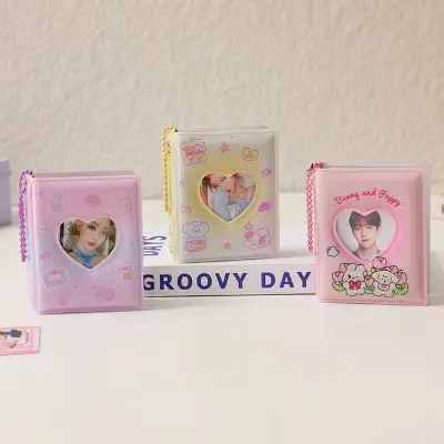 Picture of Cute Love Hollow Photo Album Mini PVC Small Card Storage Album with Pendant Cartoon Collect Book Album Decorative