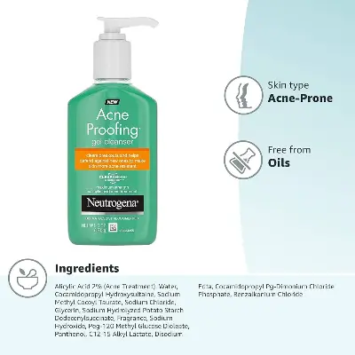 Picture of Neutrogena Acne Proofing Daily Facial Gel Cleanser with Salicylic Acid Acne Medicine, Oil-Free Acne-Fighting Face Wash 170gm