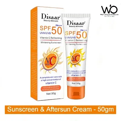 Picture of Sunscreen & Aftersun Cream - Disaar Vitamin C Sunscreen SPF50 PA+++ 50gm Oil Free Sunscreen Instant High Protection Sunblock Cream