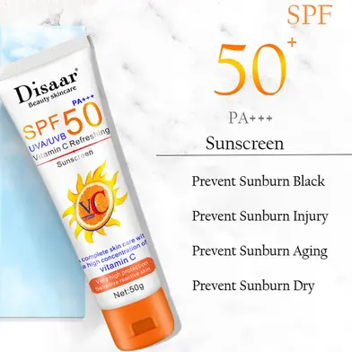 Picture of Sunscreen & Aftersun Cream - Disaar Vitamin C Sunscreen SPF50 PA+++ 50gm Oil Free Sunscreen Instant High Protection Sunblock Cream