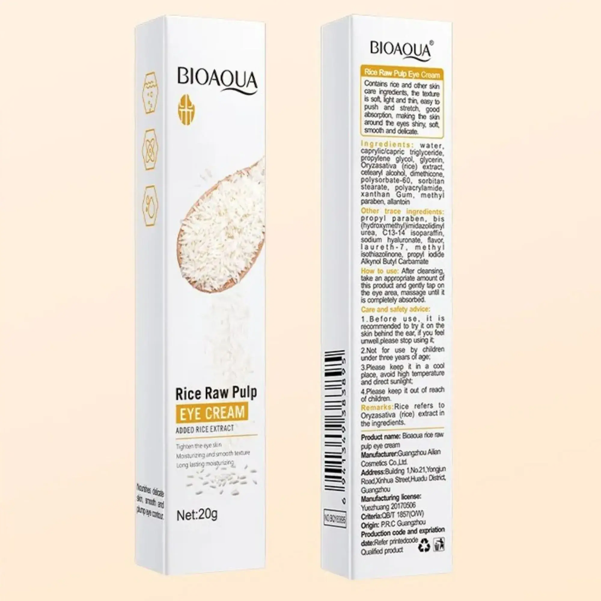 Picture of BIOAQUA Rice Raw Pulp Eye Cream Moisturizing Hydrating Skin Rejuvenation Eye Cream 20g