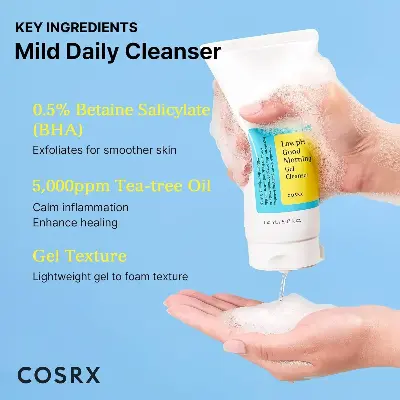 Picture of COSRX Low pH Good Morning Gel Cleanser 150ml Daily Mild Face Cleanser for Sensitive Skin with BHA & Tea-Tree Oil, PH Balancing