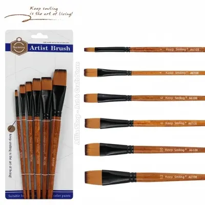 Picture of Keep Smiling Flat Artist Paint Brush Set 6 Pcs