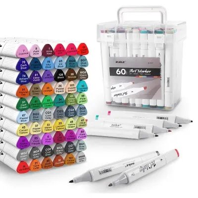 Picture of Baile 60 Colors Art Markers Set, Dual Tips Permanent Artist Coloring Drawing Markers Pen