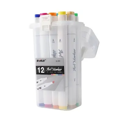 Picture of Baile 12 Colors Art Markers Set, Dual Tips Permanent Artist Coloring Drawing Markers Pen