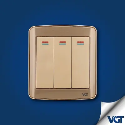 Picture of VGTEC  3 gang 1 way switch (Golden series) 