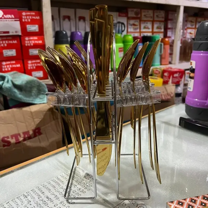 Picture of NOVENA ( GOLDEN CUTLERY SET ) ( 24 PIECE SET ) ( STAINLESS STEEL SET WITH STAND