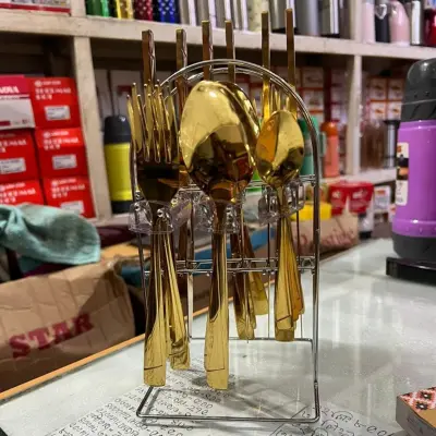 Picture of NOVENA ( GOLDEN CUTLERY SET ) ( 24 PIECE SET ) ( STAINLESS STEEL SET WITH STAND