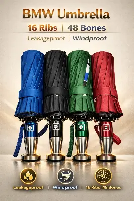 Picture of BMW Premium 16 Ribs Foldable Umbrella for Men & Women – Windproof, Leakproof, Strong Metal Frame, Compact Travel Rain Umbrella