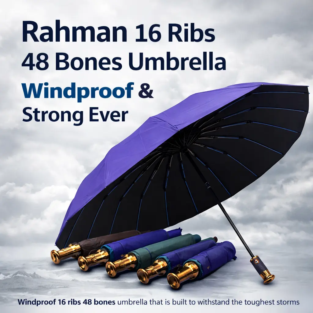 Picture of Rahman 16 Ribs 48 Bones Strong Windproof Umbrella for Men & Women | Heavy Duty Folding Rain Umbrella | Premium Durable Storm Resistant Travel Umbrella