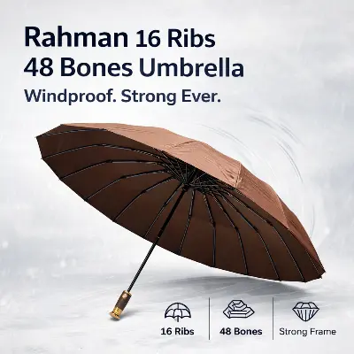 Picture of Rahman 16 Ribs 48 Bones Strong Windproof Umbrella for Men & Women | Heavy Duty Folding Rain Umbrella | Premium Durable Storm Resistant Travel Umbrella