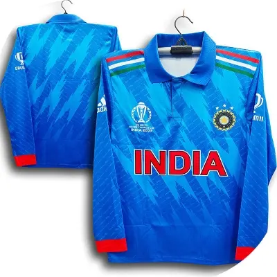 Picture of India World Cup Jersey - Long Sleeve Collar Polo Jersey Cricket For Men - India Cricket Jersey 2026