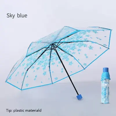 Picture of Transparent Cherry Blossom Folding Umbrella for Women – Cute Portable Gift Umbrella with Floral Design, Lightweight Windproof Rain Umbrella