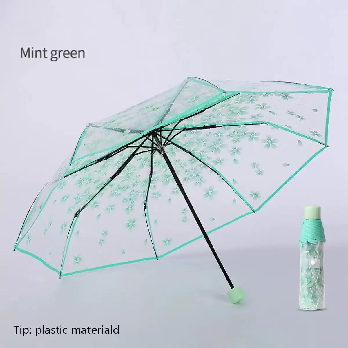 Picture of Transparent Cherry Blossom Folding Umbrella for Women – Cute Portable Gift Umbrella with Floral Design, Lightweight Windproof Rain Umbrella
