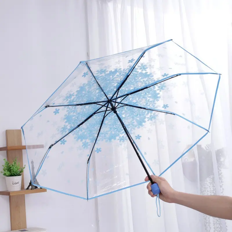 Picture of Transparent Cherry Blossom Folding Umbrella for Women – Cute Portable Gift Umbrella with Floral Design, Lightweight Windproof Rain Umbrella