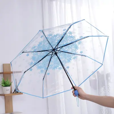 Picture of Transparent Cherry Blossom Folding Umbrella for Women – Cute Portable Gift Umbrella with Floral Design, Lightweight Windproof Rain Umbrella