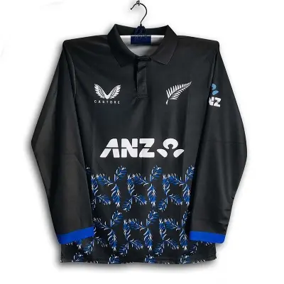 Picture of New Zealand Premium Cricket Jersey For Man - Long Sleeve Collar Polo T Shirt - New Zealand Cricket Jersey 2026