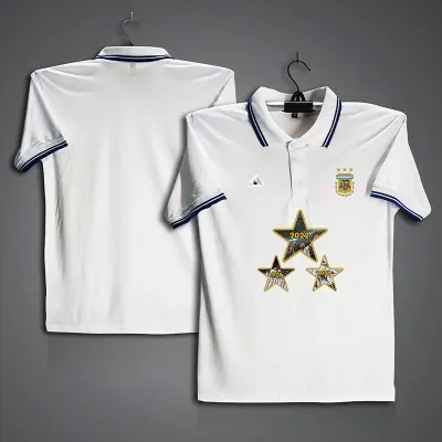 Picture of Argentina 3Star Football Jersey For Men - Half Sleeve Collar Polo t shirt - Argentina Jersey