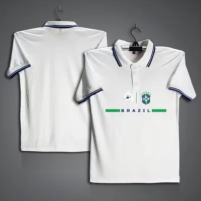 Picture of Brazil Football Jersey For Men - Half Sleeve Collar Polo t shirt - Brazil Jersey