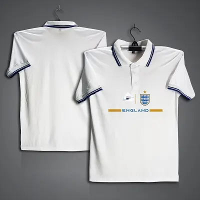 Picture of England Football Jersey For Men - Half Sleeve Collar Polo t shirt - England Jersey