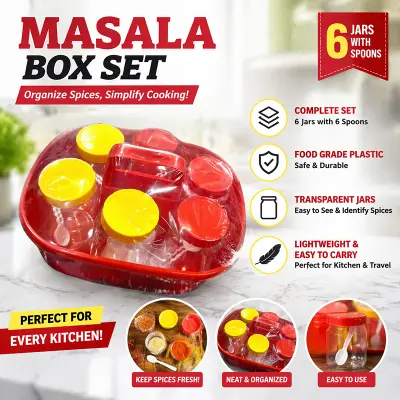 Picture of RFL Moving Basket with 6 Pcs Spice Jar – Multipurpose Kitchen Storage Set | Durable Plastic Organizer for Spices & Seasoning | Space Saving & Easy to Use