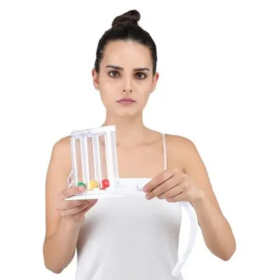 Picture of Respirometer Exerciser, 3-ball Incentive Spirometer Breathing Respiratory Exerciser Lung Function Training Instrument (BSMI), HealthAndYoga(TM) Deep Breathing Exerciser - Breath Exercise Measurement System, Made in China