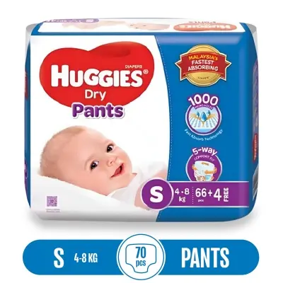 Picture of Huggies Dry Pant Diaper For Baby S (4-8Kg) - 70 Pcs
