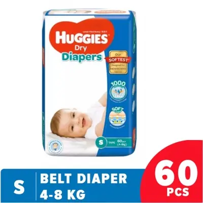 Picture of Huggies Dry Small Belt System Diaper 4-8Kg 60 Pcs, Made in Malaysia