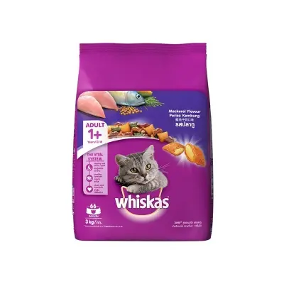 Picture of Whiskas Adult (+1 year) Dry Cat Food , Mackerel Flavour, 3kg Pack