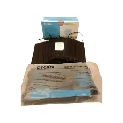 Picture of Dycrol Black Disposable Surgical Mask (50 Face Masks) 3-Ply Breathable Comfortable Nose/Mouth Coverings for Home & Office Elastic Ear Loop 3-Layer Safety Shield for Adultss