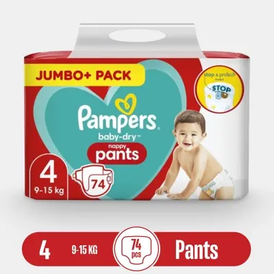 Picture of Pampers Baby Jumbo Diapers For Baby 4 Pant (9-15kg) - 74 Pcs