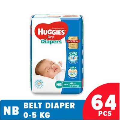 Picture of Huggies Dry Belt Baby Diaper (NB) New Born 60 Pcs, Made in Malaysia