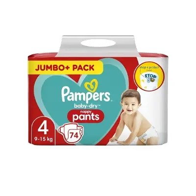Picture of Pampers Baby Diaper Pants System Size 4, 9-15kg 74 Pcs Pack, Made in UK