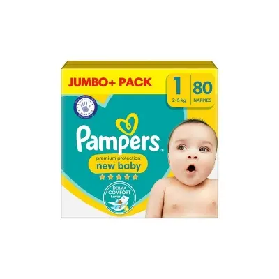 Picture of Pampers Premium Protection New Baby Jumbo Pack Size 1, UK 80 Pcs Box