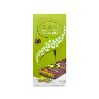 Picture of Vivolaa Dubai Kunafa Chocolate & Pistachio 200 g, Premium Kunafa Pistanio Chocolate