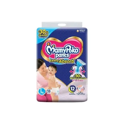 Picture of Mamy_poko Baby Diapers Large Pants 56 Pcs Pack (09-14kg), Made in India