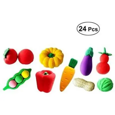Picture of Vegetables and Fruits Shaped Pencil Erasers or Rubbers (24 Pieces)