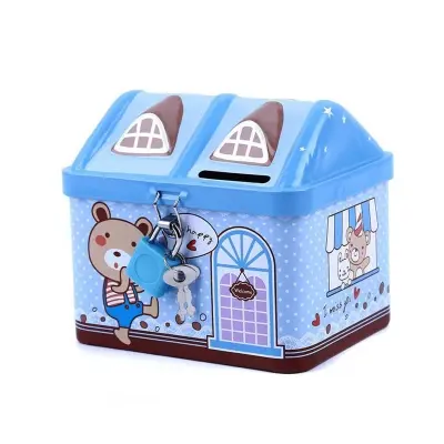 Picture of Beautiful House Shape Coin Money Bank With Lock & Key Children Toys - Bank For Money