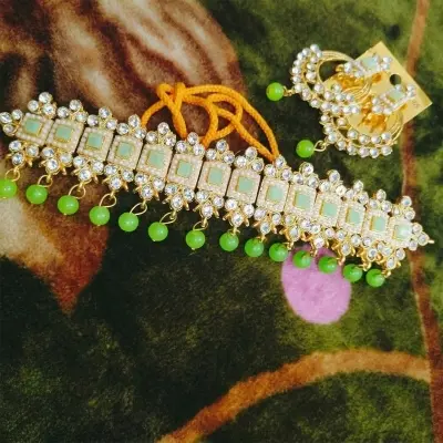 Picture of Stone Choker Necklace Set With Earring| Beautiful Trendy Gorgeous Choker Necklace Set|