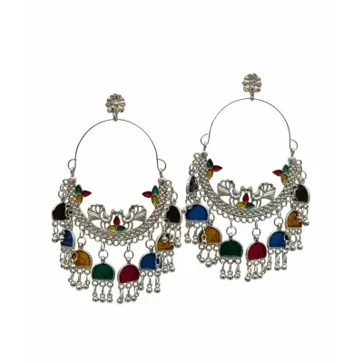 Picture of Multicolor Stone Indian Hoop Earring With Jhumka For Women New Trendy Jhumka