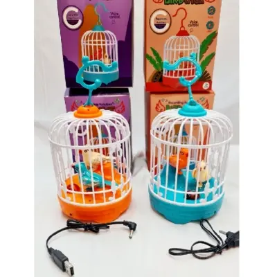 Picture of RechargeableTalking Birds Cage Light Music Toy Voice Control Vivid Appearance Festival Gift Electric Voice Control Induction Sound Simulation Bird new