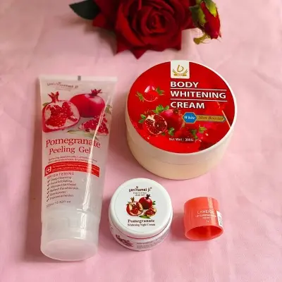 Picture of pomegranate peeling jel, night cream, body cream, lip mask