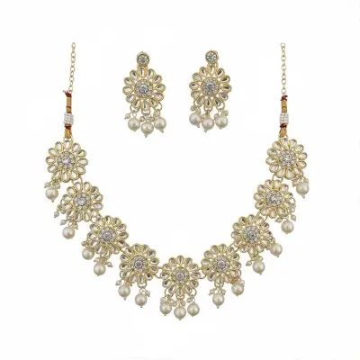 Picture of Indian Hand Working Gorgeous Neckless /Earrings With Tikli Set - Ear Ring