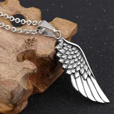 Picture of Fashion stainless steel retro feather wing pendant new titanium steel wing punk necklace