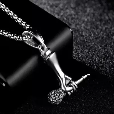 Picture of Hand Microphone Men's Stainless Steel Cool Spearpoint Arrowhead Pendant Necklace for Men Boys  Chain Necklace For Men