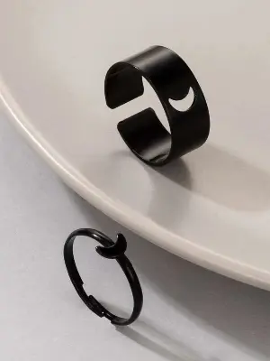 Picture of Love King and Queen Couple Ring Set In Moon Black