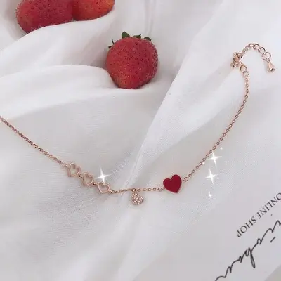 Picture of Korean Version New Trendy Red Peach Heart Bracelet