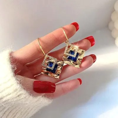 Picture of Cute Simple Square Crystal Blue  Earrings