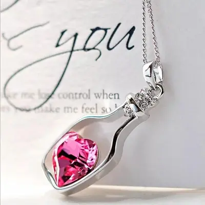 Picture of Blue Collares Men Wish Bottle Crystal Heart Pendant Necklace For Women Chain Jewelry