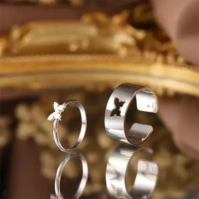 Picture of Butterfly King and Queen Couple Ring Set-2Pcs